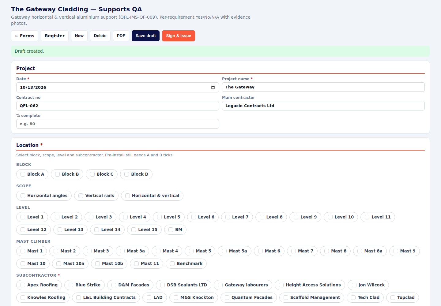 Supports QA location section